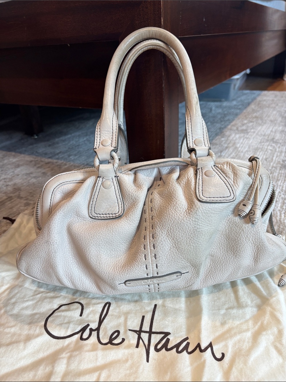 Cole Haan Light Cream Pebble Leather Satchel